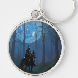 Mysterious Black Knight i Moonlit Forest Rund Silverfärgad Nyckelring