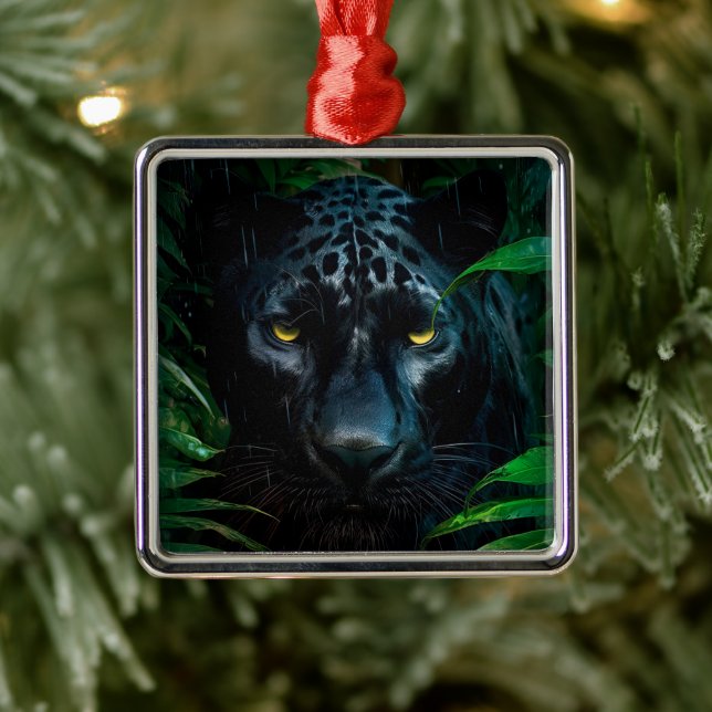 Mysterious Black Panther Jungle Wildlife Design Julgransprydnad Metall (Träd)
