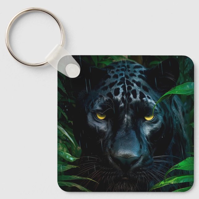 Mysterious Black Panther Jungle Wildlife Design Nyckelring (Framsida)