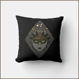 Mysterious Bronze & Black Glitter Mask Mardi Gras Kudde