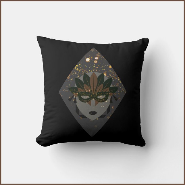 Mysterious Bronze & Black Glitter Mask Mardi Gras Kudde (Bookmark my store! https://www.zazzle.com/store/capricepetit)