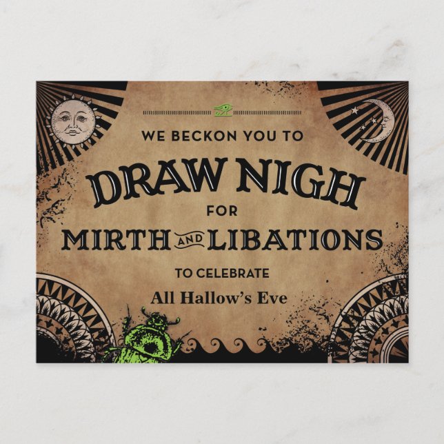 Mysterious Egyptian Halloween med Grönt Scarab Vykort (Framsida)