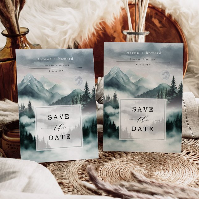 Mysterious Foggy Mountain Forest Save the Date Inbjudningar (Skapare uppladdad)