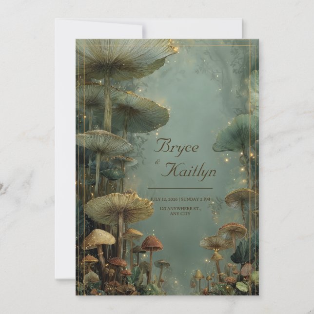 Mysterious Giant Mushroom Forest Floor Gold Light Inbjudningar (Framsida)