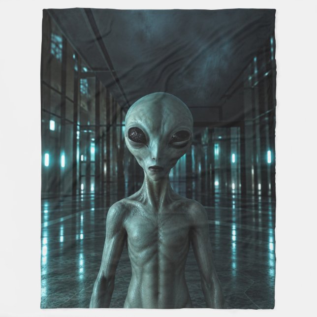 Mysterious Grey Alien Fleecefilt (Framsidan)