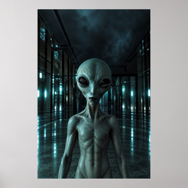 Mysterious Grey Alien Poster (Framsidan)