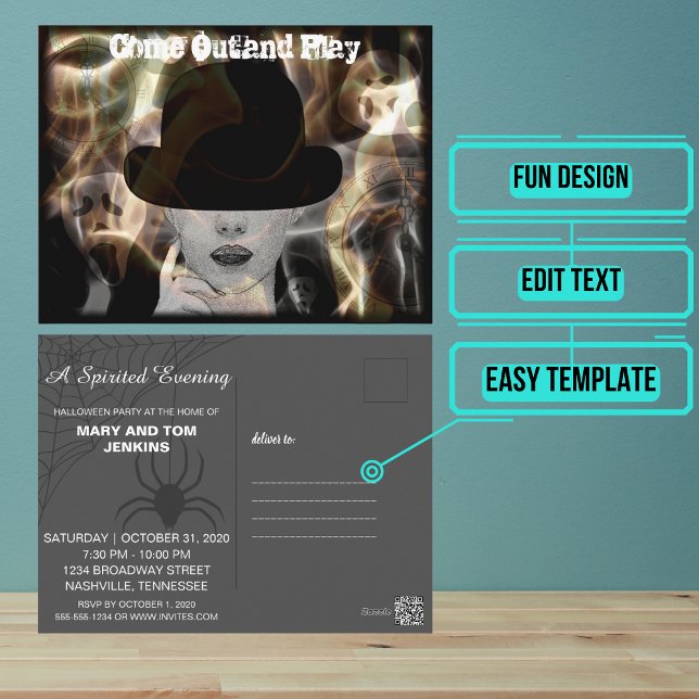 Mysterious Halloween-Elegant för inbjudan (Send out this stylish but fun Halloween party invitation for your next scary get together.)