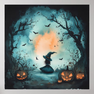 Mysterious Little Witch och Jack-O'-Lantern Poster