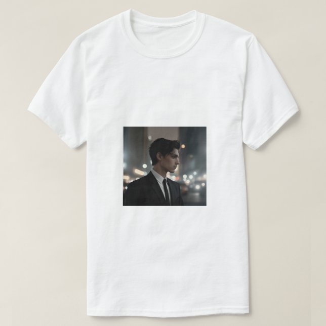 Mysterious Man i Kostym på natten - Cinematic Urba T Shirt (Design framsida)