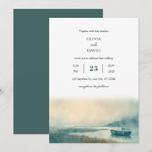 Mysterious Nautical Foggy Harbour Beach Wedding Inbjudningar
