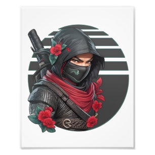 Mysterious Ninja Warrior with Sword and Red Scarf Fototryck