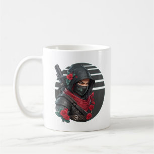 Mysterious Ninja Warrior with Sword and Red Scarf Kaffemugg