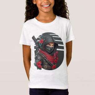 Mysterious Ninja Warrior with Sword and Red Scarf T Shirt