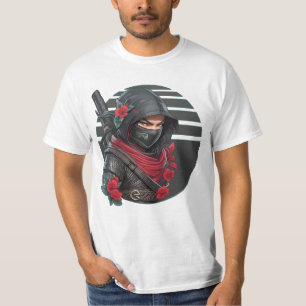 Mysterious Ninja Warrior with Sword and Red Scarf T Shirt