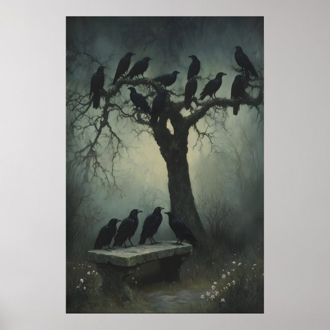 Mysterious Raven Art Dark Gothic Wall Print Crow Poster (Framsidan)