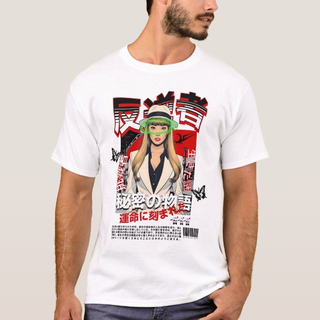 Mysterious Rebel - Japanese Noir Style T Shirt (Framsida)