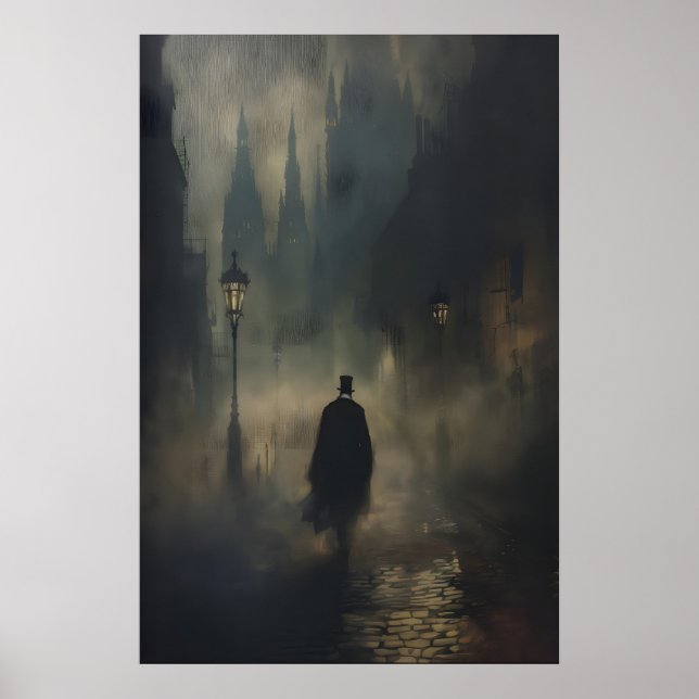 Mysterious Victorian Man Jack the Ripper Walking Poster (Framsidan)