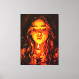 Mysterious Woman Blowing Candle Oil Painting Canvastryck