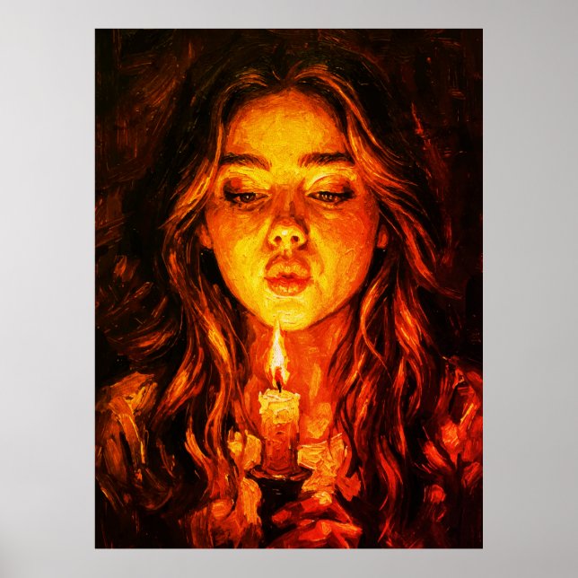 Mysterious Woman Blowing Candle Oil Painting Poster (Framsidan)