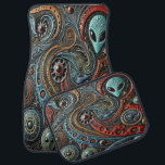 Mysterisk Alien Mönster i kosmetisk design Bilmatta<br><div class="desc">Djupt i ett dynamiskt universum med snurrande färg och invecklade detaljer interagerar mystiska främmande former med komplexa geometriska utformningar.</div>