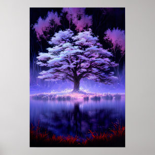 Mysterisk belysning av Sjö Träd Poster