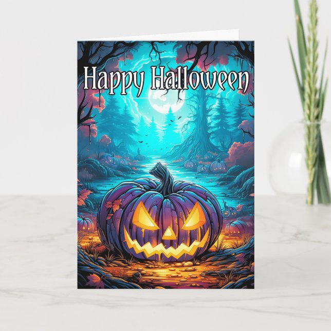 Mysterisk Glowing Spooky Pumpkin | Halloween Kort (Framsida)