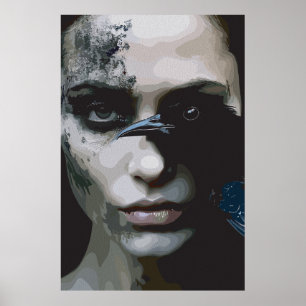 Mysterisk kvinna med korp poster