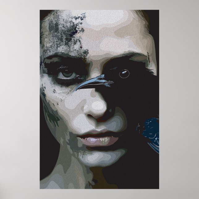 Mysterisk kvinna med korp poster (Framsidan)