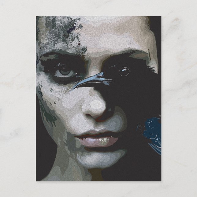 Mysterisk kvinna med Raven Vykort (Framsida)