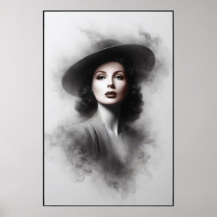 Mysterisk kvinnlig porträttkonst från 1940-talet poster