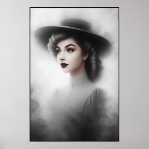 Mysterisk kvinnlig porträttkonst från 1940-talet poster