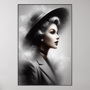 Mysterisk kvinnlig porträttkonst från 1940-talet poster