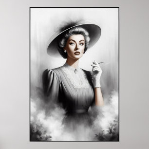 Mysterisk kvinnlig porträttkonst från 1940-talet poster