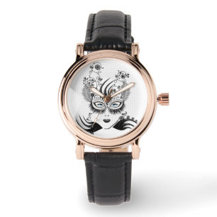 Mysterisk maskerad Dam med blå Öga Armbandsur