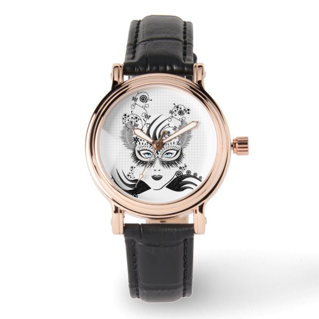 Mysterisk maskerad Dam med blå Öga Armbandsur (Framsida)