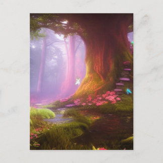 Mysterisk och Magic Secret Glowing Fairy Forest Vykort