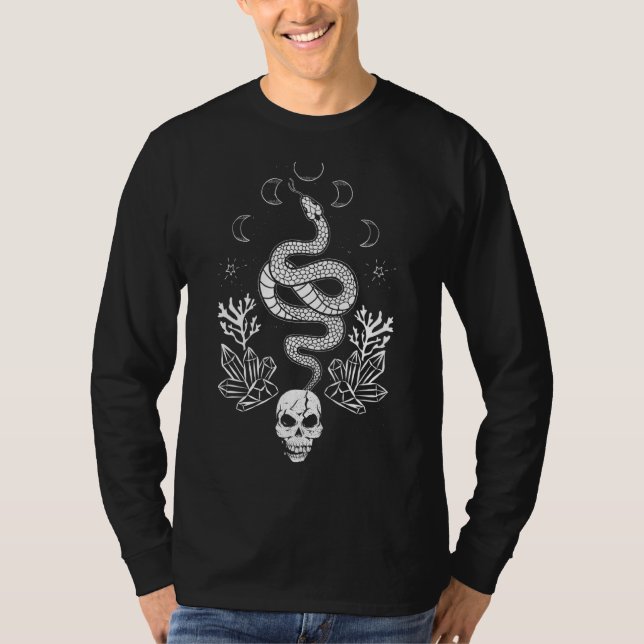 Mysterisk orm med Skull- och Måne-faser gotin T Shirt (Framsida)