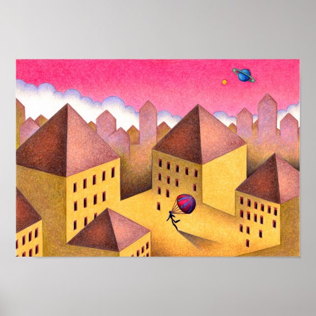 Mysterisk stad badad i skymningen. poster (Framsidan)