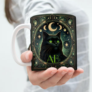 Mysterisk svart katt Celestial Art nouveau design Mugg