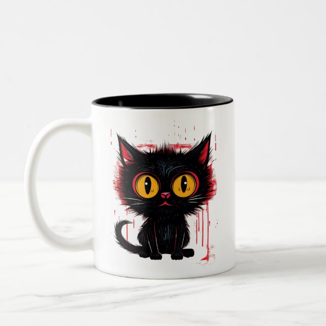 Mysterisk svart katt Två-Tonad mugg (Vänster)