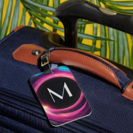 Mysterisk svart, trefaldig Hål-platta med Monogram Bagagebricka