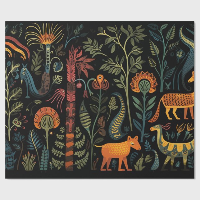 Mysteriska fantasi-djur på svarta presentpapper (Platt)