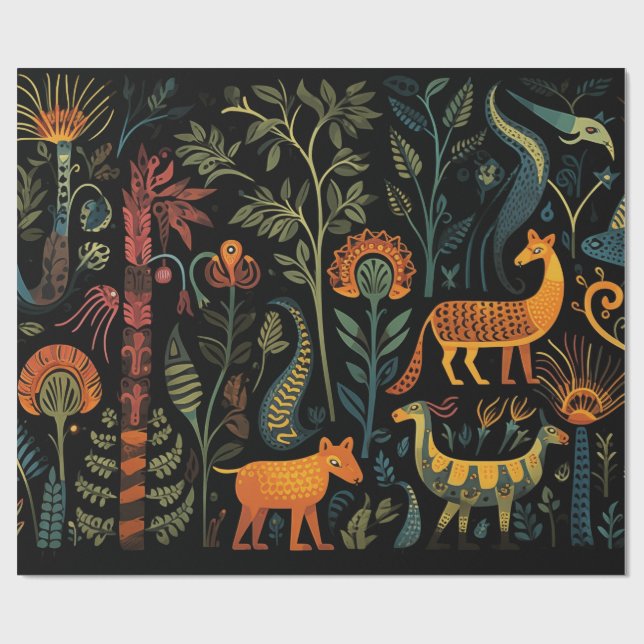 Mysteriska fantasidjur på svart presentpapper (Platt)
