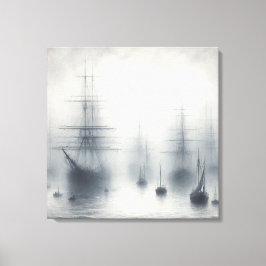 Mysteriska Fraktaser i en Foggy Harbour Canvastryck