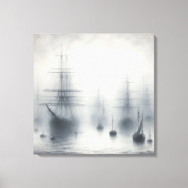 Mysteriska Fraktaser i en Foggy Harbour Canvastryck