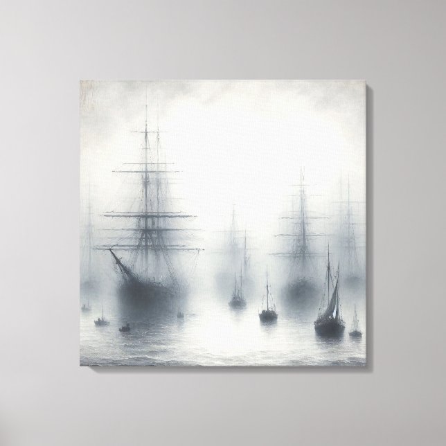 Mysteriska Fraktaser i en Foggy Harbour Canvastryck (Framsida)