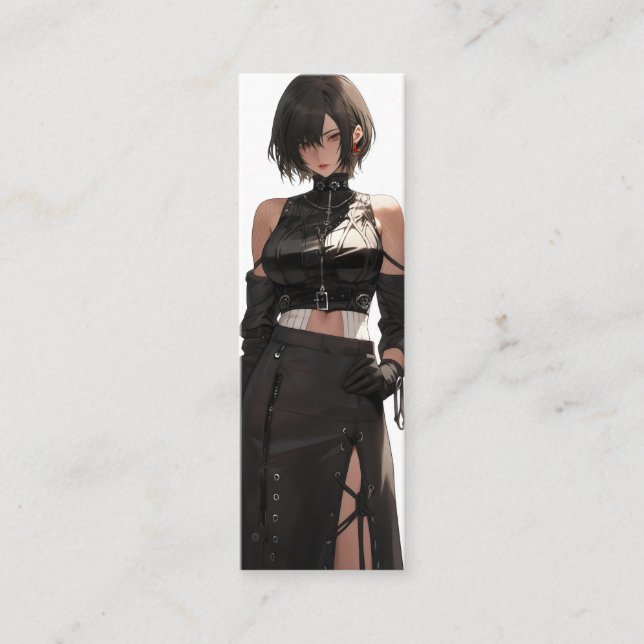Mysteriskt Anime Girl Leather Mini Visitkort (Framsida)