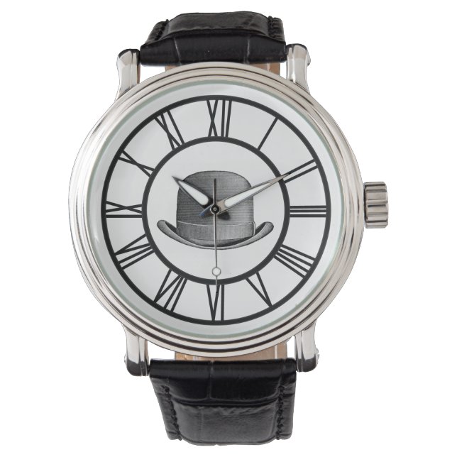 Mysteriskt derby Leather Strap Watch Armbandsur (Framsida)
