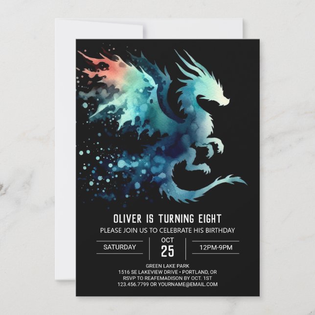 Mysteriskt Dragon Birthday Printable Inbjudningar (Framsida)