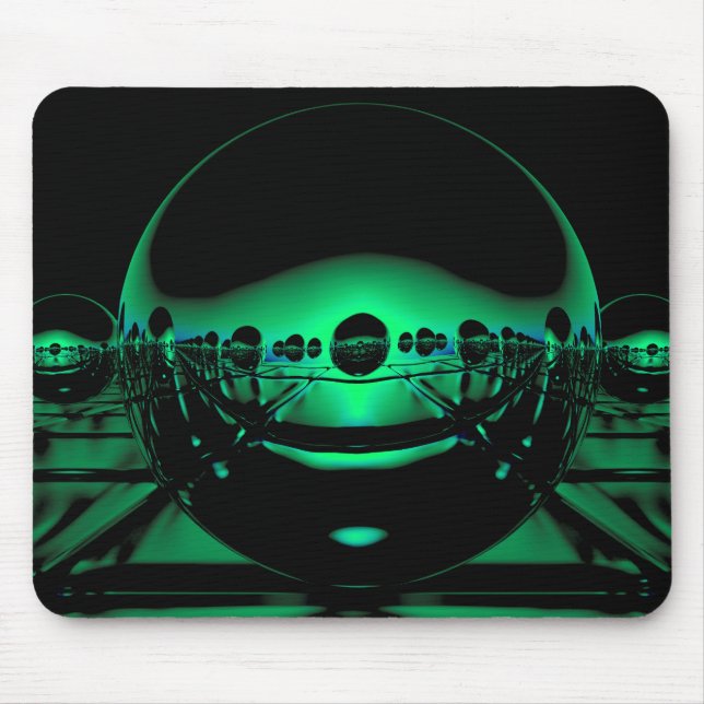 Mysteriskt Metall Orbs i A Blek Grönt Light Musmatta (Framsidan)